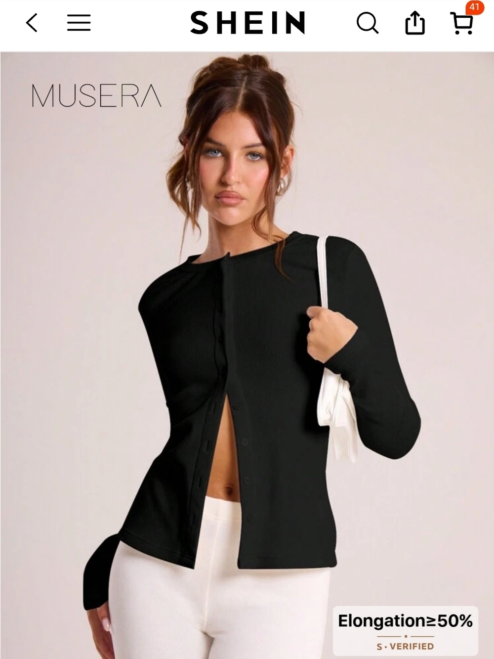 Muse Long-Sleeve Black Button-Down Ribbed Top
